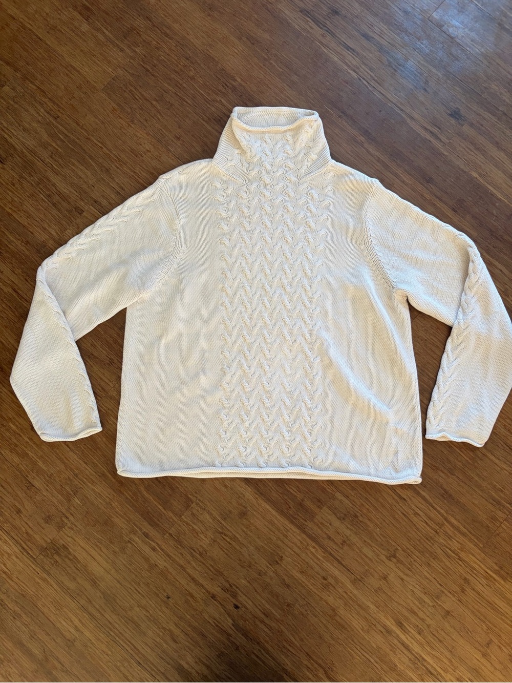 Style & Co Large Cream Cable Knit Roll Neck Turtleneck Sweater 100% Cotton